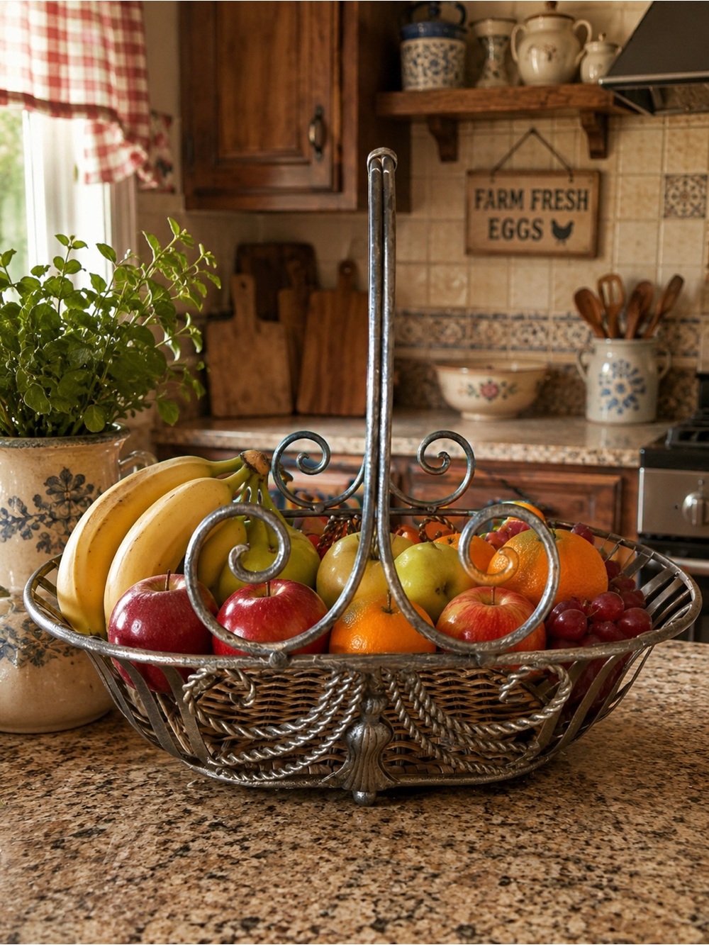 Vintage-inspired Ornate Decorative Wire Basket - Metallic and Brown